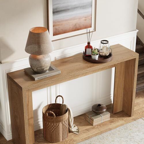 Farmhouse Console Table with Storage Space 140cm Wooden Sofa Table for Entryway