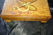 Vintage Wooden Musical Cigar and Cigarette Box, Cigar and Tobacco Leaves on the Lid., when Opened it Plays Music., a beautiful collectors lot,