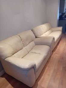 Pair Of Matching White Leather Sofas