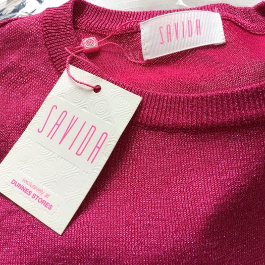 BNWTS Savida pink sparkle Frill Lightweight jumper Medium includes post