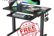 NEW SALE | Height Adjustable Electric Standing Desk with Keyboard Tray, 100 x 60 cm Sit Stand up Desk with Splice Board, Black Frame/Black Top