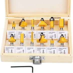 12 PCS 6.35mm 1/4 Inch Shank Tungsten Carbide Tipped Router Bit Set with Wrench