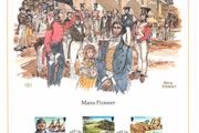 1980 Isle of Man Limited Edition Lithographed Print measuring 333mm X 257mm showing Manx Pioneers Kermode Family in Tasmania Commemorative Stamp with First Day of Issue Cancel