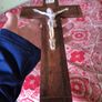 Vintage Wooden Crucifix with Brass Image 4