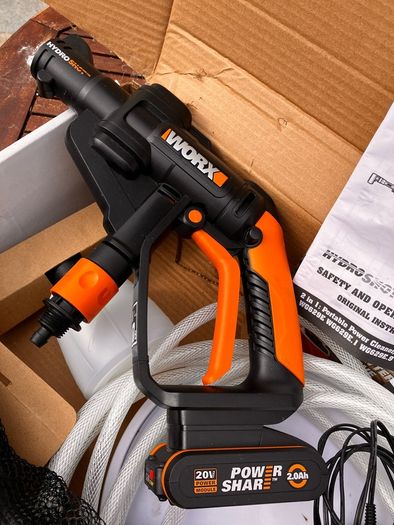 Worx PowerShare Hydroshot portable pressure cleaner.
