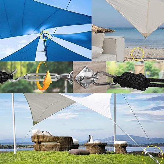 Sun Shade Sail Fixing Kit - Sail Shade Hardware Kit 304 Stainless Steel, Sun Shade Sail Hardware Kit for Garden Rectangle/Square, Heavy Duty Sun Sail Hardware Kit Installation 40 Pcs (FREE SHIPPING)