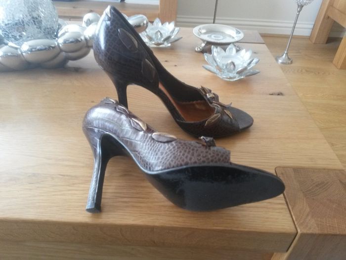 River Island chocolate brown peep toe high heels
