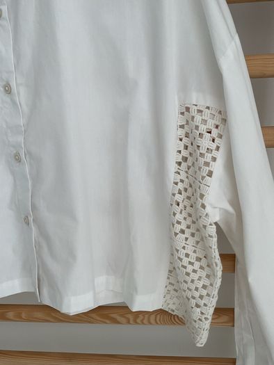 shirt bnwt white cropped shirt size 14 with crochet inserts