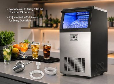 Commercial Ice Maker Machine  45 kg 100 lbs Per Day with 14 kg Storage & Self-Cleaning