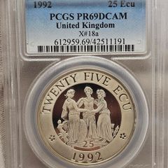 Great Britain 1992 Prooflike 25 Ecu Piedfort PCGS PR69DCAM  Three Graces Coin