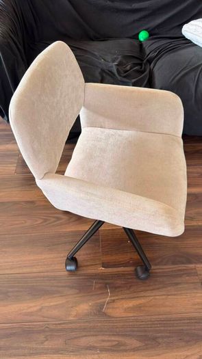 Office Chair Scandinavian Beige Fabric Swivel Adjustable Height and 5 Casters for Children Working at Home, Beige, 56.5x57.5x75-85cm