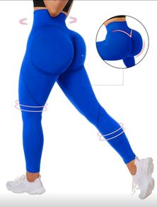 Royal Blue Solid Wideband Waist Sports Leggings, Size 10