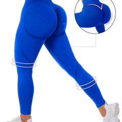 Royal Blue Solid Wideband Waist Sports Leggings, Size 10