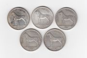 Ireland,5 x Saorstat Eireann Half Crowns, ( 4x1928, &amp; 1x1934)2/6, 75% Silver Coins (No: 495)