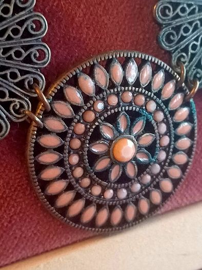 Statement necklace copper and coral