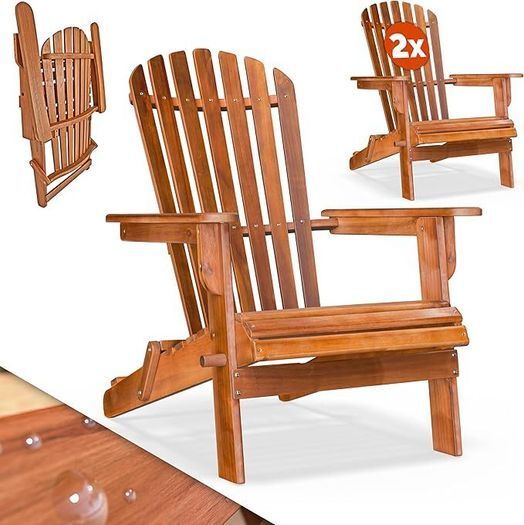 Set of 2 Folding Adirondack Chairs  Solid Acacia Wood Garden Chairs for Patio, Deck, Balcony & Terrace