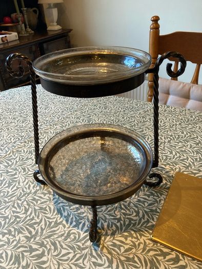 Large Metal and glass 2 tier stand Mindy Browne