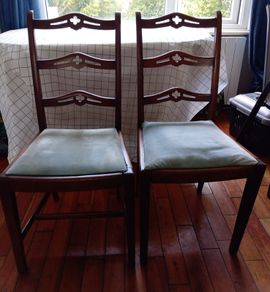 Pair vintage Georgian style ribbon back dining chairs