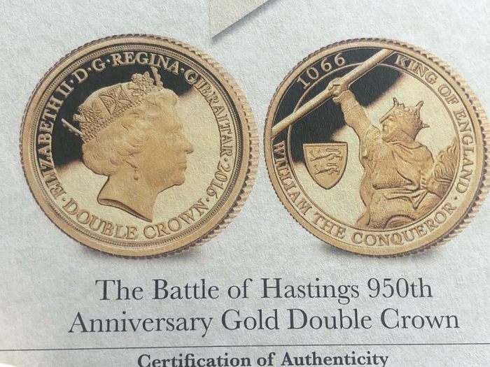Gibraltar 2016 Solid 9ct Gold Proof Double Crown, 10g, In Capsule With COA.