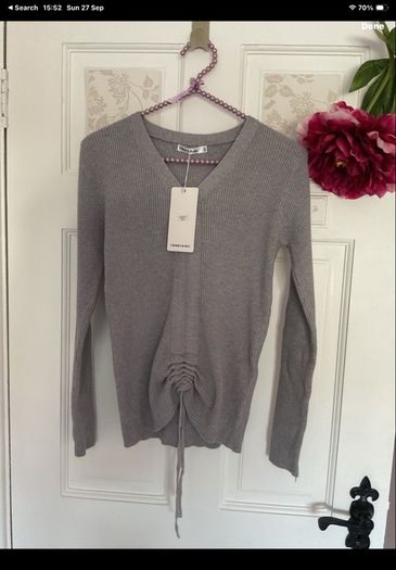 jumper Bnwt grey vneck long sleeve grey drawstring detail jumper m/l