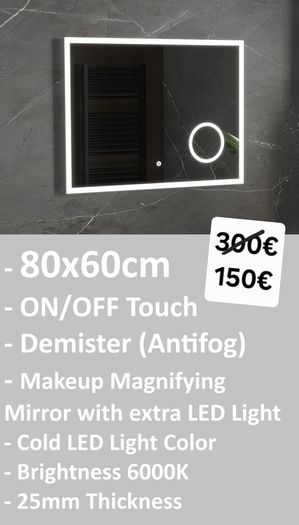 LED Bathroom Mirror Defogger Cosmetic Touch Switch Bright Light
