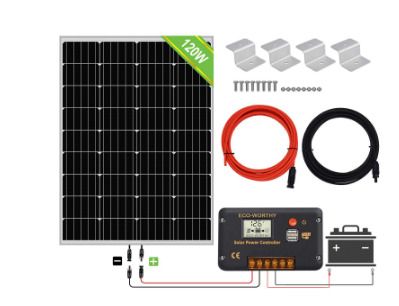 120W, 12V Solar Panel Kit with 20 A Solar Charge Controller and 5 m Solar Cable and Z Mounts for RV Boat Motor-home