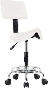 Rolling Stools with Back Support Facial Salon Kitchen Chair (White