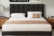King Bed Frame, Easy Assembly, Sturdy Wooden Slat Support