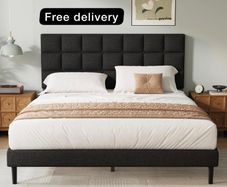 King Bed Frame, Easy Assembly, Sturdy Wooden Slat Support