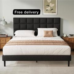 King Bed Frame, Easy Assembly, Sturdy Wooden Slat Support