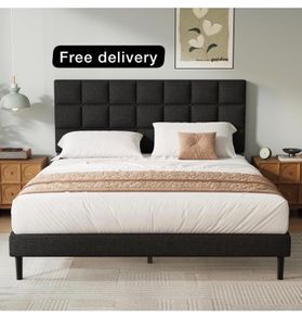 King Bed Frame, Easy Assembly, Sturdy Wooden Slat Support