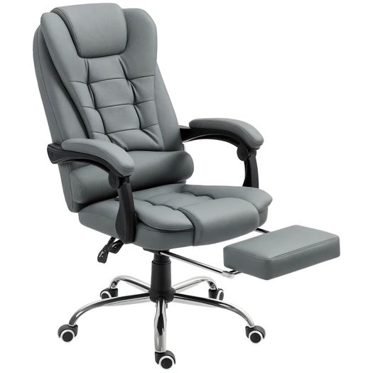 Office chair with footrest, desk chair, adjustable backrest, height-adjustable, Gray+Black+Silver