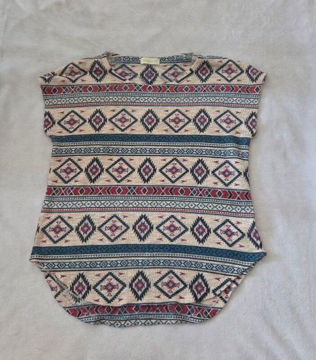 Ginger G Vintage Style Boho Southwestern Geometric Cap-Sleeve Tunic Top