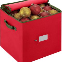 Premium Christmas Bauble Storage Box With Dividers - 64-Compartment Xmas Ornament Storage Container with Zippered Closure - Designed for Delicate Christmas Decorations & Baubles - Tear Proof Non-Woven