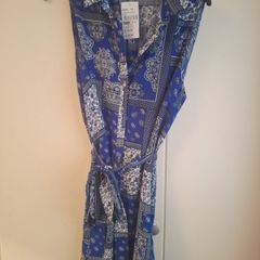 Blue and white tile print tunic
