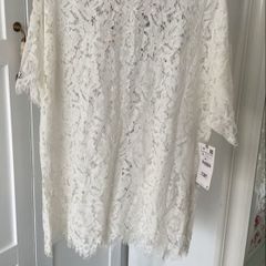 top Bnwt Zara lace tshirt top size small oversized ivory lace short sleeve top