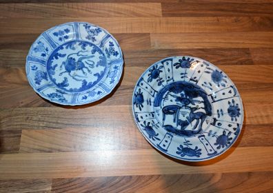 Antique Chinese blue and white dish, Ming dynasty, Wanli (1572-1620) and 18th Century Plate