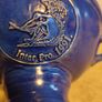 Vintage Pottery Coup Dark Blue Footed Handle Bowl Scroll Handles Image 5