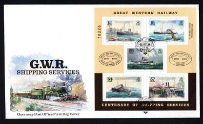 1989 Guernsey Centenary of Great Western Railway Steamer Miniature Sheet Commemorative Stamps Official First Day Cover (FDC)