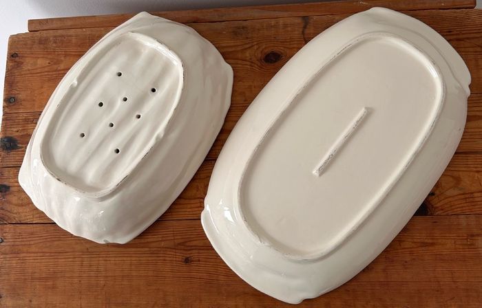 French Vintage Ceramic Majolica Asparagus Serving Set