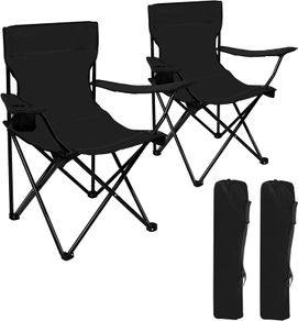 2Packs Lawn Chairs Portable Chair with Strap Bag Beach Chairs Folding Lightweight Sturdy Camping Chairs Beach Chairs with Beverage Holder Black