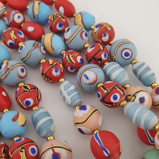 Antique Mix Venetian Style MultiColor Eyes Glass Beads Necklace