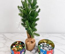 Pre Owned Tabletop Tree, Lights & Baubles Bundle