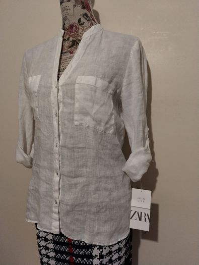 Zara White Linen Top, New With Tags