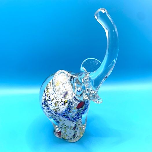 Vintage Murano Style Art Glass Elephant Paperweight: