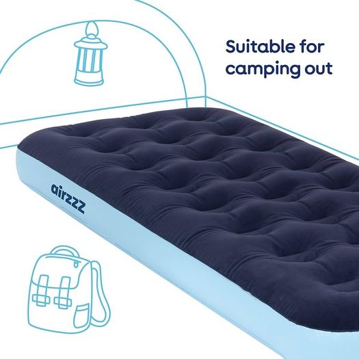 NEW SALE | Inflatable Flocked Airbed - Quick Inflation & Deflation Mattress - Lightweight Comfortable Perfect For Camping,Hiking, Caravan, Guest Bed - Waterproof Portable