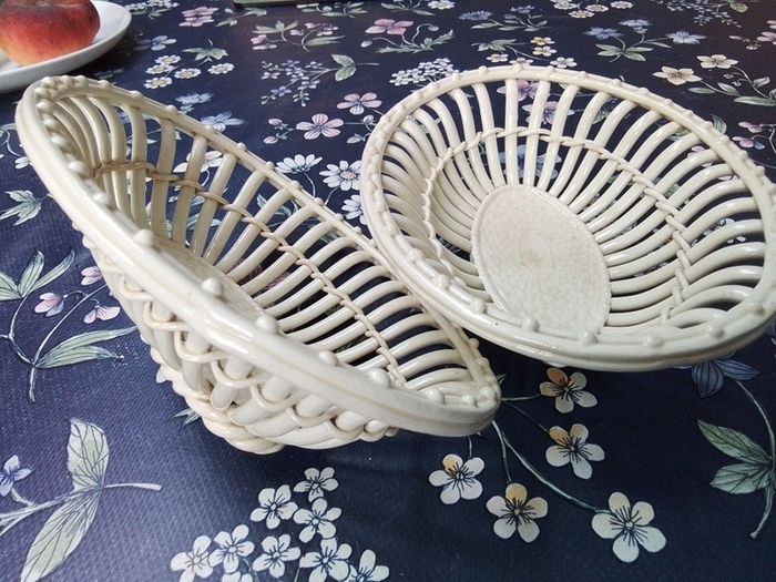 Two Ceramic Basket Weave  Containers