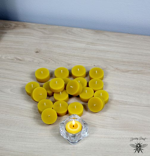 10 or 20 Pure Beeswax Tealights ... (with cups or refills with no cup) | Tea Light refills | Natural candles | Zero Waste Insert Candle | No Cups Tealights | Aromatherapy