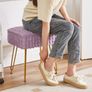 Rectangle Vanity Chair with Storage Space, Footrest Footstool Ottoman, Vanity Stool, Dressing Table Chair, with Anti-Slip Feet, for Makeup Room, Bedroom, Square Grid Pattern, Purple Image 6