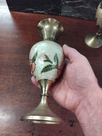 Vintage Brass and Enamel pair